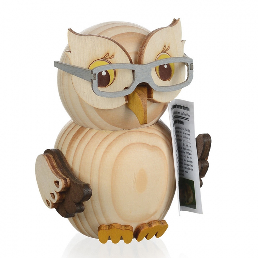 Holzfigur Mini-Eule mit Brille 