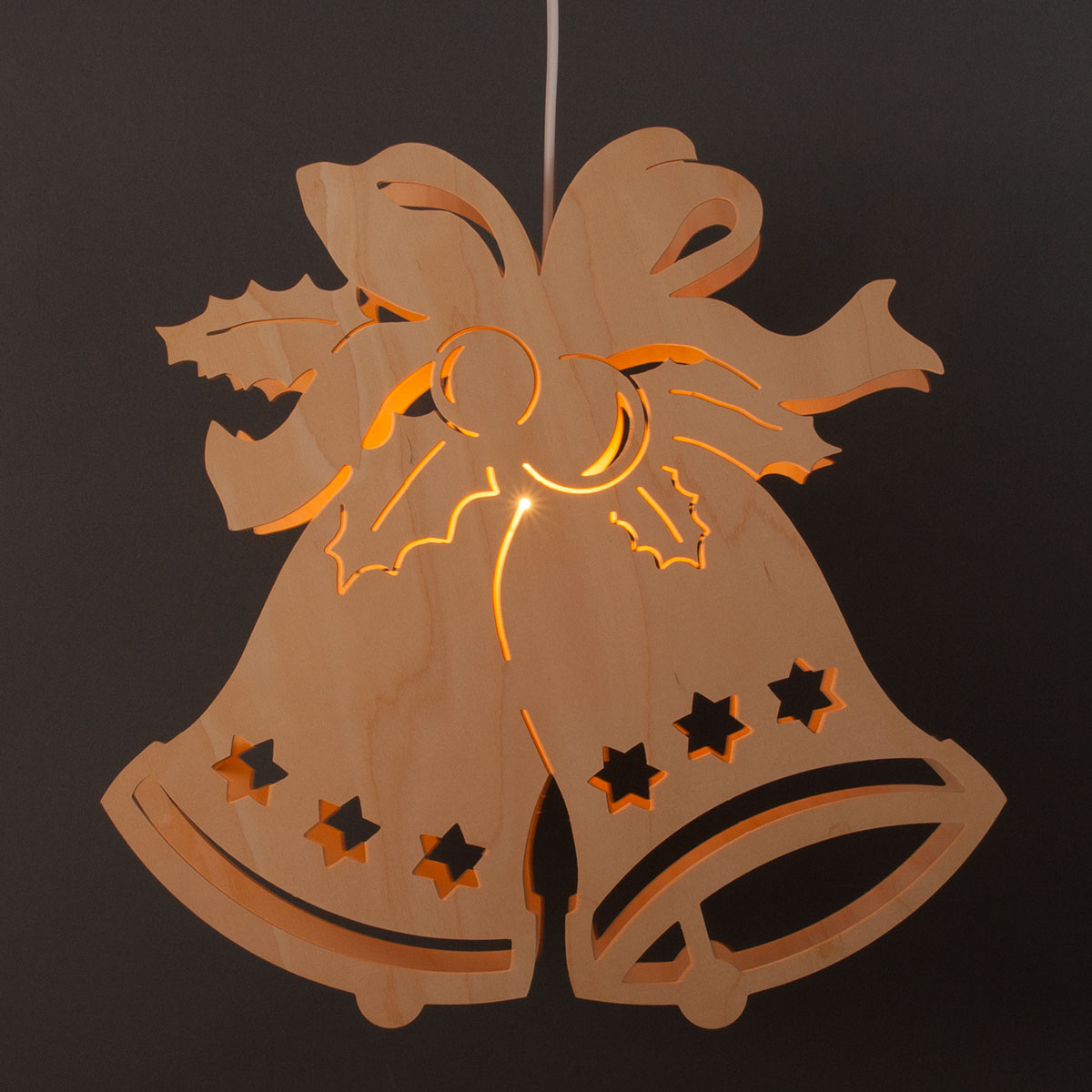 Schenk Holzkunst | Fensterbild elektrisch beleuchtet, Glocke mit Schleife |  Holzkunst online kaufen