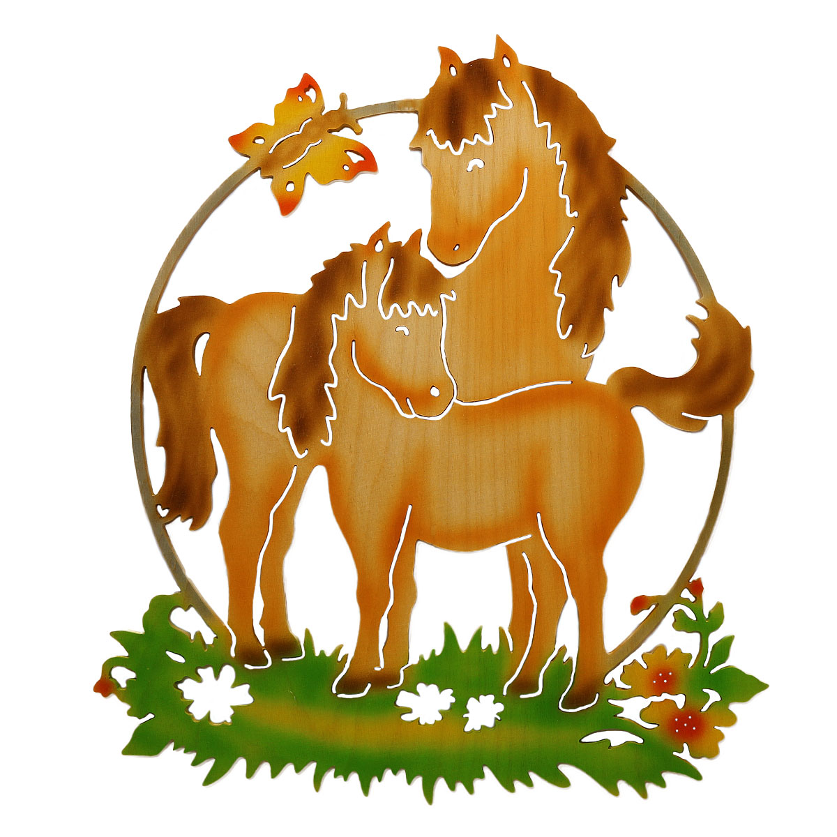 Schenk Holzkunst | Fensterbild Pferde - farbig | Holzkunst online kaufen
